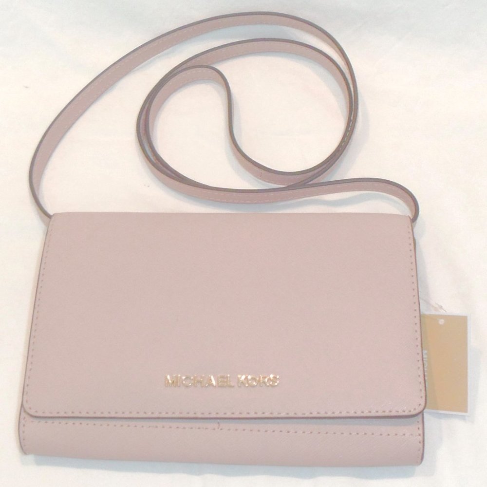 Michael Kors Leather JS Soft Pink Crossbody Clutch